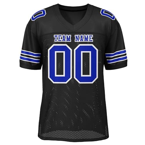 Freecustom Custom Football Jersey Personalized Stitched/Printed Team Name & Number for Men Women Youth Black&blue-05 One Size