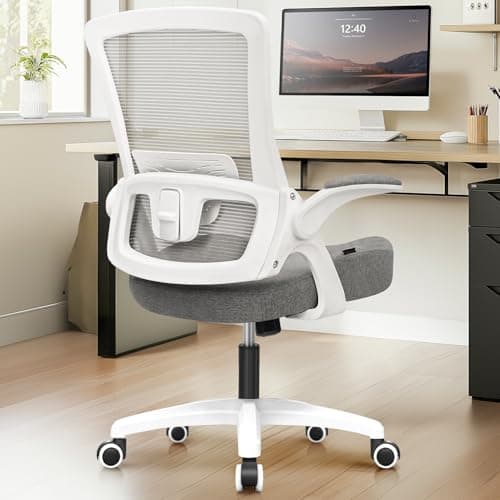 NEO CHAIR Office Desk Chair Computer High Back Mesh Gaming Seat with Ergonomic Adjustable Comfy Flip-up Armrests Lumbar Support Height for Home (Grey)