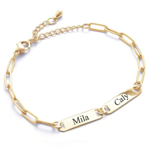 MignonandMignon Custom Multiple Name Charm Bracelet Personalized Engraved Jewelry, Friendship Gift for Women or Mom, Couples Bracelet, Birthday Gift for Her – P-1BR-W