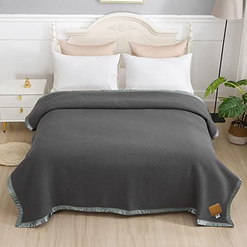 Thick Warm 500GSM 100% Pure New Zealand Wool Blanket, Soft Full/Queen Size for Bed and Camping, Heavy Large (Dark Grey, 90x80In)