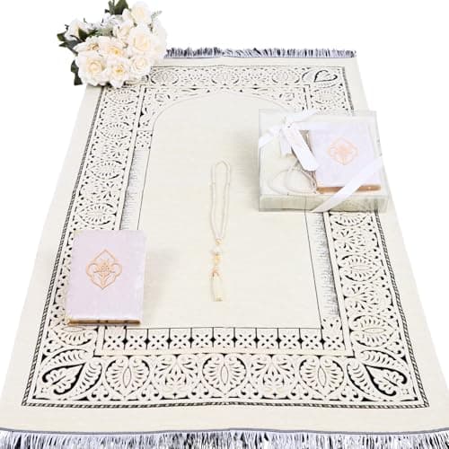 IEF Personalized Prayer Rug Quran Prayer Beads Islamic Gift Set, Ramadan Eid Wedding Birthday Mother's Day Father's Day Anniversary Day Gifts