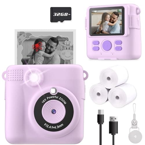 ESOXOFFORE Instant Print Camera for Kids, Christmas Birthday Gifts for Girls Boys Age 3-12,Kids Digital Cameras for Toddler, Portable Toy for 3 4 5 6 7 8 9 10 Year Old Girl with 32GB SD Card-Purple