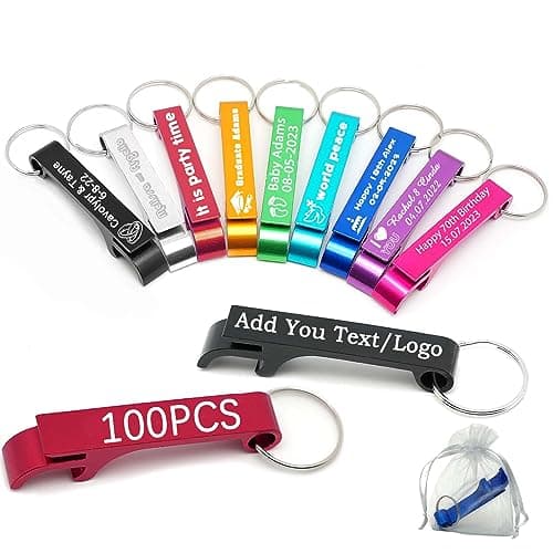 100pcs Personalized Bottle Opener Keychain Bulk Custom Engraved Text/Logo Keychains Customized Beer Bottle Opener for Bar, Graduation,Party,Wedding Favors Gift (100pcs)