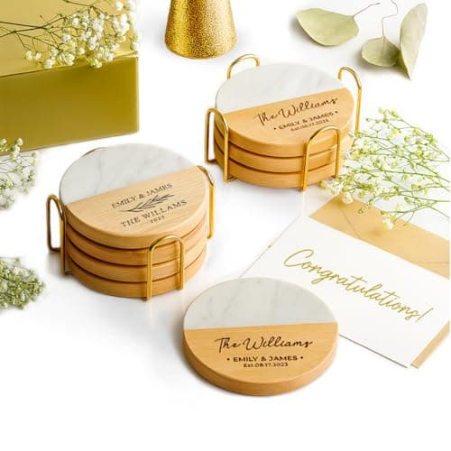 Personalized Coasters, Wedding Gift for Couple, Custom, Premium Craftsmanship Durability Tested, Custom Bar Coasters for Drinks with Monogram Engraved, Great Newlywed