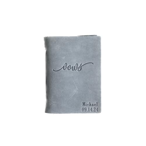 Ox & Pine Leather Wedding Vow Book Keepsake| Personalized Vows Cursive with First Name and Date | PREMIUM Full Grain Leather USA MADE (Rustic Gray, Lined)