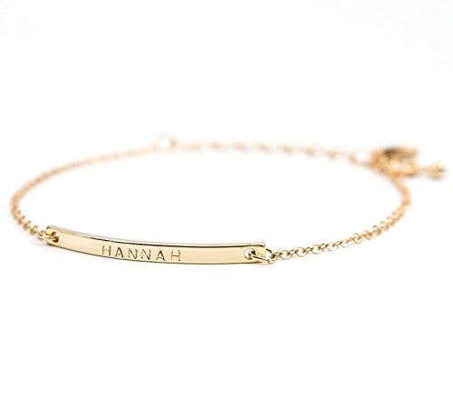 16K Gold Your Name Bar Bracelet - Personalized gift Gold Plated bar Delicate Hand Stamp Best bridesmaid Wedding Graduation Gift