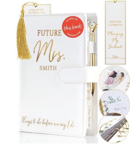 PERSONALIZED Wedding Planner Book and Organizer for The Bride Ð Faux Leather 'Future Mrs' Wedding Binder I Wedding Planning Book Checklist I Includes Pen, Bookmark & Stickers I Perfect Engagement Gift