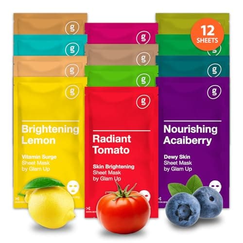 GLAM UP Premium Facial Sheet Mask 12 Combo (Pack of 12) | Clean Face Masks Skincare, Hydrating Face Masks, Moisturizing, Soothing, Beauty Mask For All Skin Type Variety Beauty Mask Set